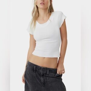 NWT-Free People Seamless Off The Shoulder Ribbed Womens Top in White - Size XS/S